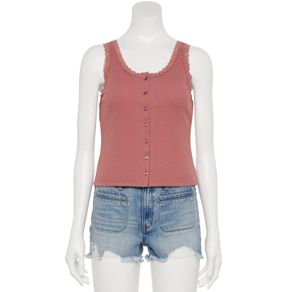 Juniors' SO® Lace Trim Button Front Tank Top 5 Juniors' SO® Lace Trim Button Front Tank Top - Image 3