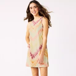 Juniors' SO® High Neck Tank Mini Dress -Teens shop 5474054 Yellow Multi Dye