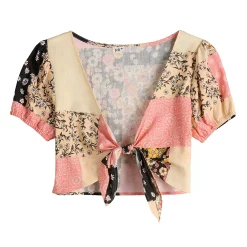 Juniors' Rewind Short Sleeve Knotted Front V-Neck Top 9 Juniors' Rewind Short Sleeve Knotted Front V-Neck Top -Teens shop 5481391 ALT5