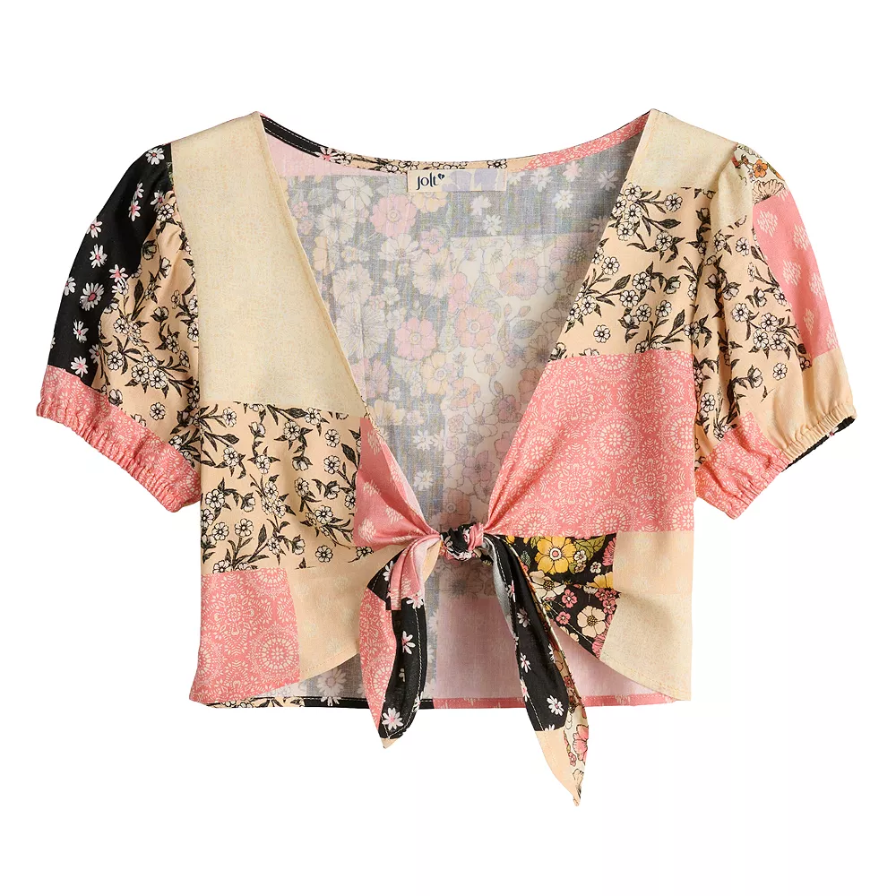 Juniors' Rewind Short Sleeve Knotted Front V-Neck Top 6 Juniors' Rewind Short Sleeve Knotted Front V-Neck Top - Image 4