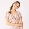 Juniors' Rewind Short Sleeve Knotted Front V-Neck Top