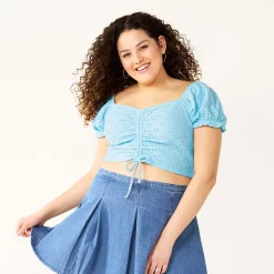 Juniors' Plus Size SO® Cinched Front Puff Sleeve Top -Teens shop 5494752 Frost Wind