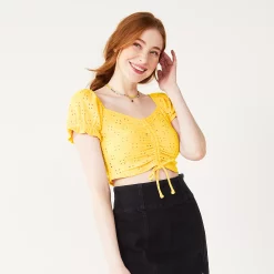 Juniors' SO® Cinch Front Puff Sleeve Top -Teens shop 5494893 Luminous Yellow
