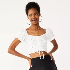 Juniors' SO® Cinch Front Puff Sleeve Top -Teens shop 5494893 Modern White