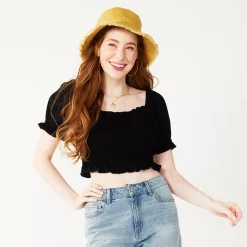 Juniors' SO® Smocked Waist Puff Sleeve Top -Teens shop 5510719 Black Luxe