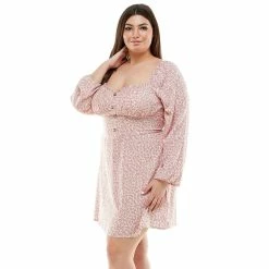 Juniors' Plus Size Lily Rose Bra Cup Seamed Bodice Long Sleeve Skater Dress -Teens shop 5511986 ALT2