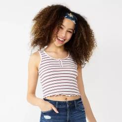 Juniors' SO® Henley Tank Top -Teens shop 5512511 White Red Stripe