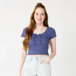 Juniors' SO® Lace-Up Tee -Teens shop 5512512 Navy Distsy Floral
