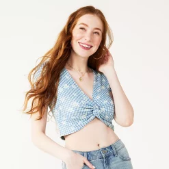 Juniors' SO® Short Sleeve Twist Tee -Teens shop 5512994 Daisy Check Blue