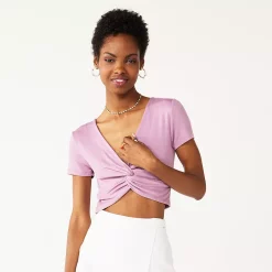 Juniors' SO® Short Sleeve Twist Tee -Teens shop 5512994 Evelyn Purple