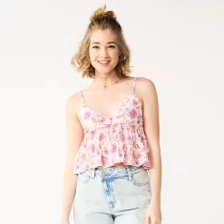 Juniors' SO® Cropped Tiered Cami -Teens shop 5518327 Pink Floral