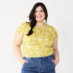 Juniors' SO® Short Sleeve Seamed Tee -Teens shop 5519543 Green Floral