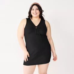 Juniors' Plus Size SO® Terry Cloth Cinched Keyhole Bodycon Mini Dress -Teens shop 5519598 Black Luxe