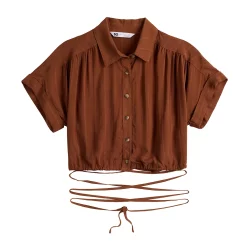 Juniors' SO® Cropped Tie Waist Camp Shirt -Teens shop 5521559 ALT5