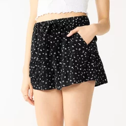 Juniors' SO® Tie-Front Ruffled Tiered Short -Teens shop 5523879 Black Floral