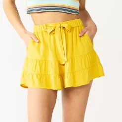 Juniors' SO® Tie-Front Ruffled Tiered Short -Teens shop 5523879 Mustard
