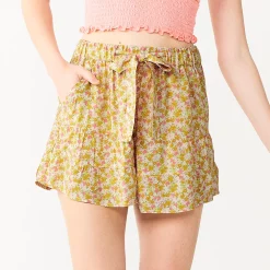 Juniors' SO® Tie-Front Ruffled Tiered Short -Teens shop 5523879 Yellow Ditsy Floral