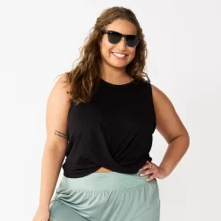 Juniors' Plus Size SO® Solid Cropped Twist-Front Tank -Teens shop 5526785 Black Luxe