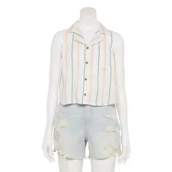 Juniors' SO® Cropped Sleeveless Button Down Top