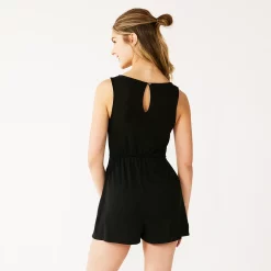 Juniors' Live To Be Spoiled Cinched Front Cutout Detail Ribbed Romper -Teens shop 5534447 ALT