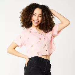 Juniors' SO® Cropped Button-Front Shirt -Teens shop 5536484 Light Pink Tropical