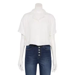 Juniors' SO® Cropped Button-Front Shirt -Teens shop 5536484 Modern White