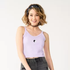 Juniors' SO® Cropped Wide Strap Cami 17 Juniors' SO® Cropped Wide Strap Cami -Teens shop 5540093 Purple Embroidery