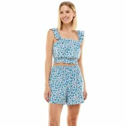 Juniors' Lily Rose Flutter Shoulder Smocked Bottom Tank Top