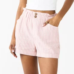 Juniors' SO® Striped Button-Front Paperbag Shorts