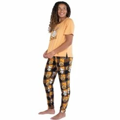 Women's Nite Nite by Munki Munki Snoopy Halloween Short Sleeve Pajama Top & Banded Bottom Pajama Pants Sleep Set -Teens shop 5547264 ALT2