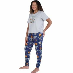 Women's Nite Nite by Munki Munki Scary Grogu Short Sleeve Pajama Top & Banded Bottom Pajama Pants Sleep Set -Teens shop 5547266 ALT2