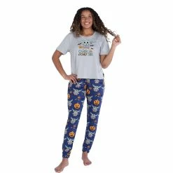 Women's Nite Nite by Munki Munki Scary Grogu Short Sleeve Pajama Top & Banded Bottom Pajama Pants Sleep Set -Teens shop 5547266 ALT3