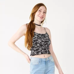 Juniors' SO® Cropped Cinch Waist Tank Top -Teens shop 5548331 Black White Floral