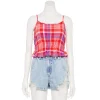 Juniors' SO® Cropped Cinch Waist Tank Top -Teens shop 5548331 Red Purple Plaid