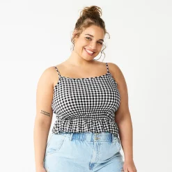 Juniors' Plus Size SO® Cropped Cinch-Waist Tank -Teens shop 5548387 Black Gingham Plaid