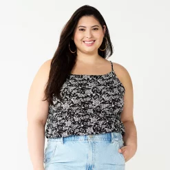 Juniors' Plus Size SO® Cropped Cinch-Waist Tank -Teens shop 5548387 Black White Floral