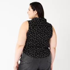 Juniors' Plus Size SO® Cropped Sleeveless Button Down Top -Teens shop 5549541 ALT