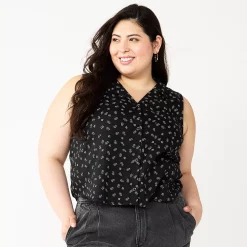 Juniors' Plus Size SO® Cropped Sleeveless Button Down Top -Teens shop 5549541 Black Floral
