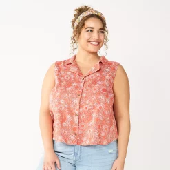 Juniors' Plus Size SO® Cropped Sleeveless Button Down Top -Teens shop 5549541 Pink Floral