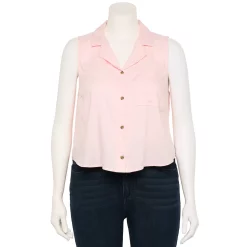 Juniors' Plus Size SO® Cropped Sleeveless Button Down Top -Teens shop 5549541 Strawberry Pretzel