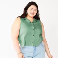 Juniors' Plus Size SO® Cropped Sleeveless Button Down Top -Teens shop 5549541 Unique Green