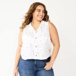Juniors' Plus Size SO® Cropped Sleeveless Button Down Top -Teens shop 5549541 White Star