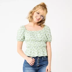 Juniors' SO® Ruffled Double Cinched Waist Top -Teens shop 5551245 Green Check