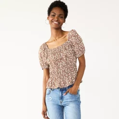 Juniors' SO® Ruffled Double Cinched Waist Top -Teens shop 5551245 Mauve Floral