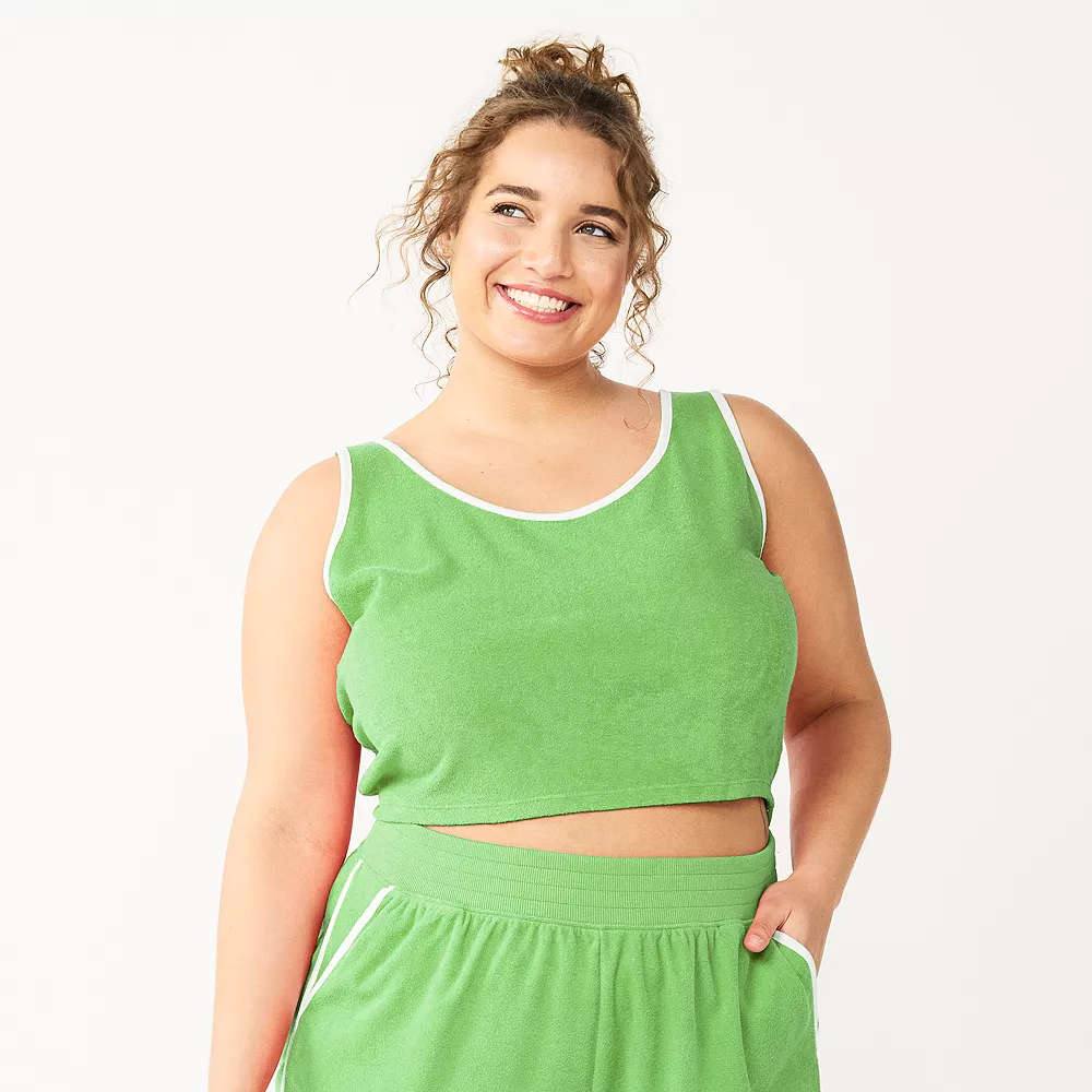 Juniors' Plus Size SO® Cropped Towel Terry Scoop Neck Tank Top 6 Juniors' Plus Size SO® Cropped Towel Terry Scoop Neck Tank Top - Image 4
