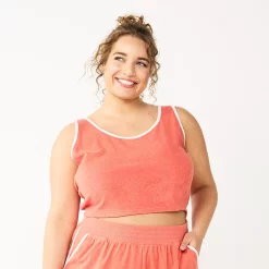Juniors' Plus Size SO® Cropped Towel Terry Scoop Neck Tank Top 12 Juniors' Plus Size SO® Cropped Towel Terry Scoop Neck Tank Top -Teens shop 5553923 Cassie Coral