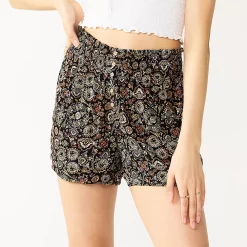 Juniors' SO® Print Button-Front Shorts -Teens shop 5554101 Black Tile