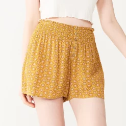 Juniors' SO® Print Button-Front Shorts -Teens shop 5554101 Gold Tile