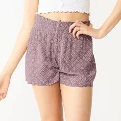 Juniors' SO® Print Button-Front Shorts -Teens shop 5554101 Plum Tile