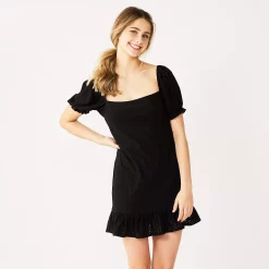 Juniors' Speechless Eyelet Ruffle Hem Bodycon Dress -Teens shop 5556531 Black